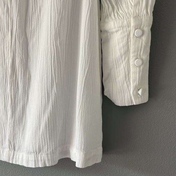 Reformation White Crinkle Blouse Tunic with Cloth Button Details - Picture 6 of 11